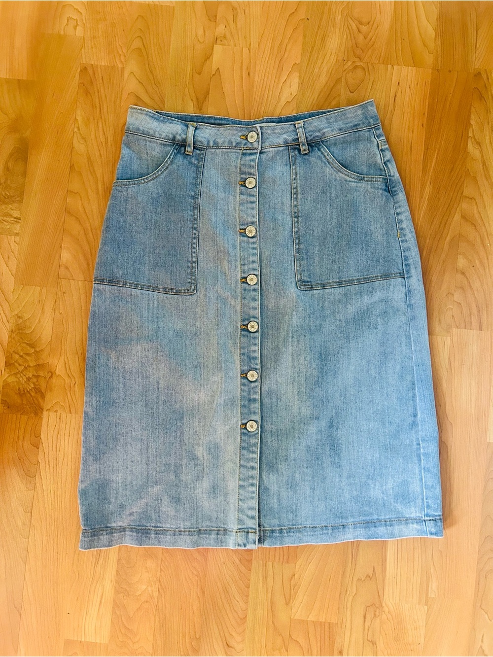 Light Blue Denim Button-Front Skirt